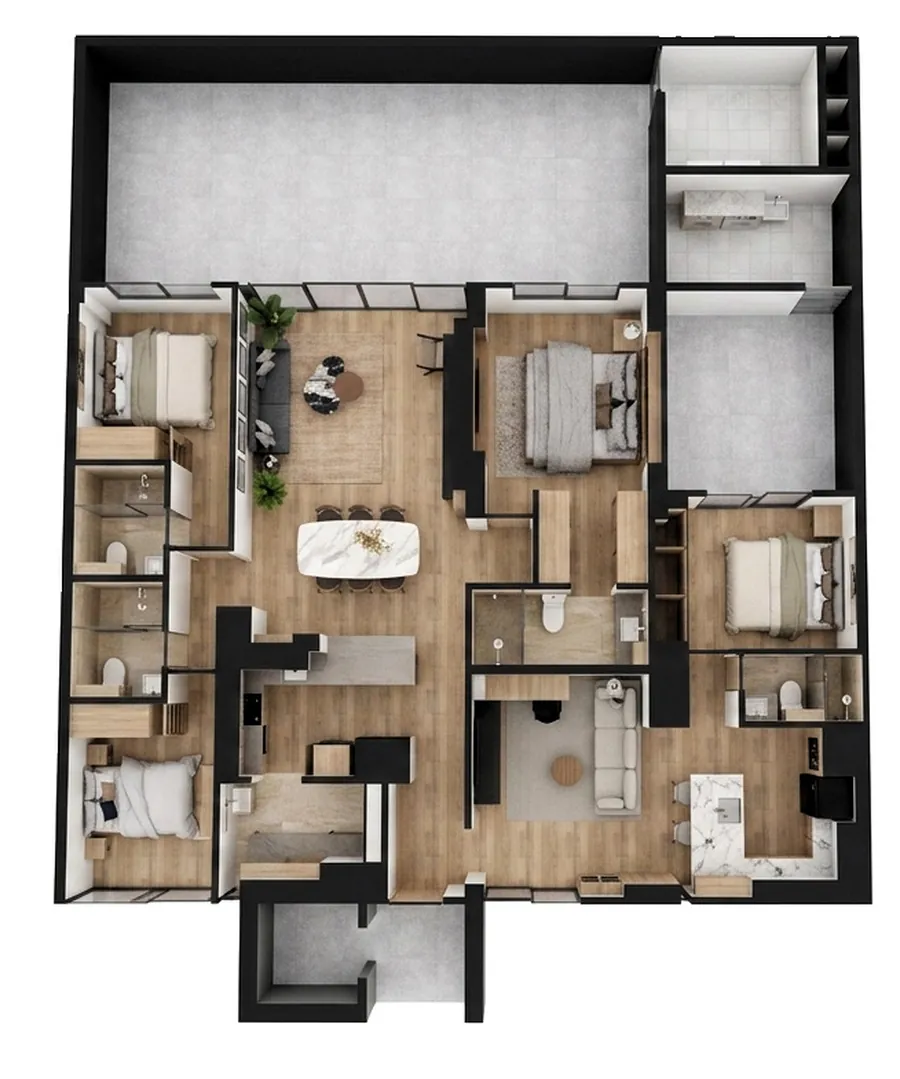 Lámina de planta de la tipología 01, flat de 4 dormitorios