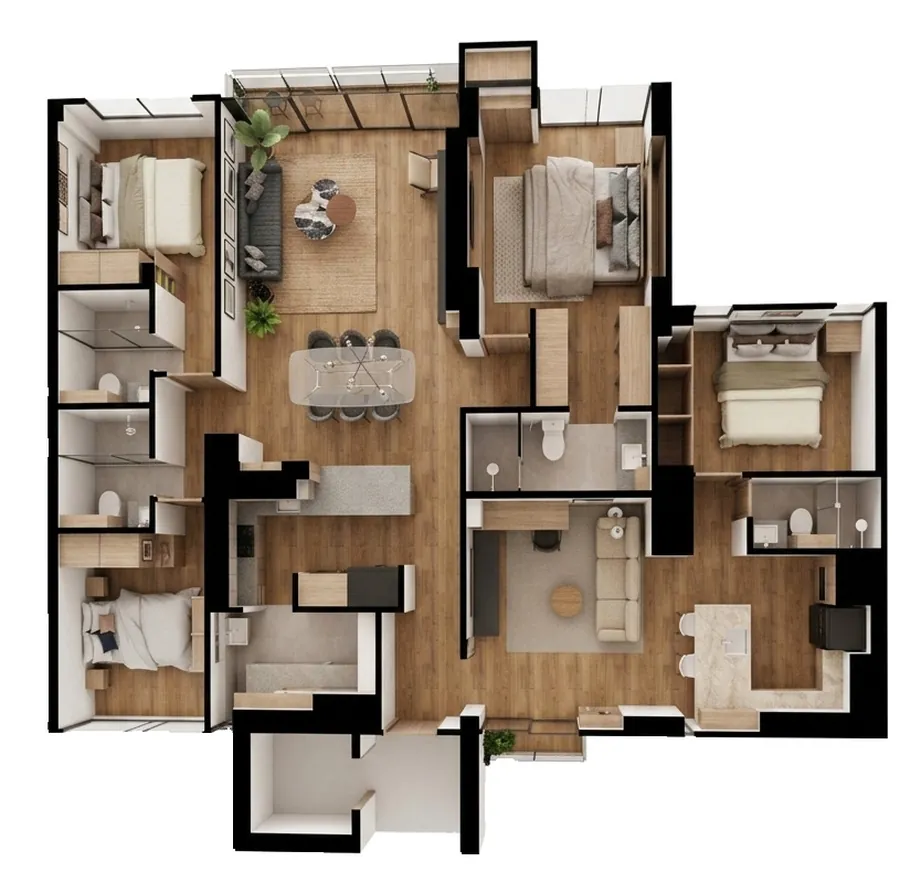 Lámina de planta de la tipología 03, flat de 4 dormitorios
