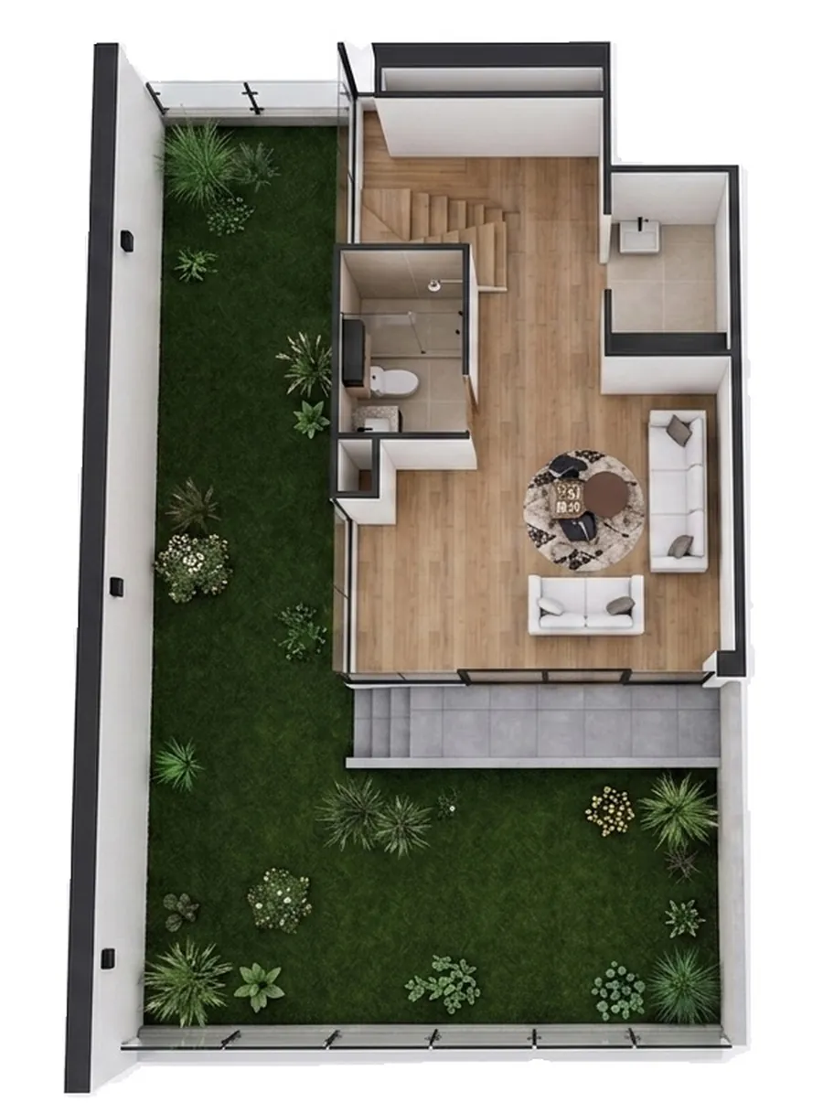 Lámina de la planta alta del penthouse con terraza verde